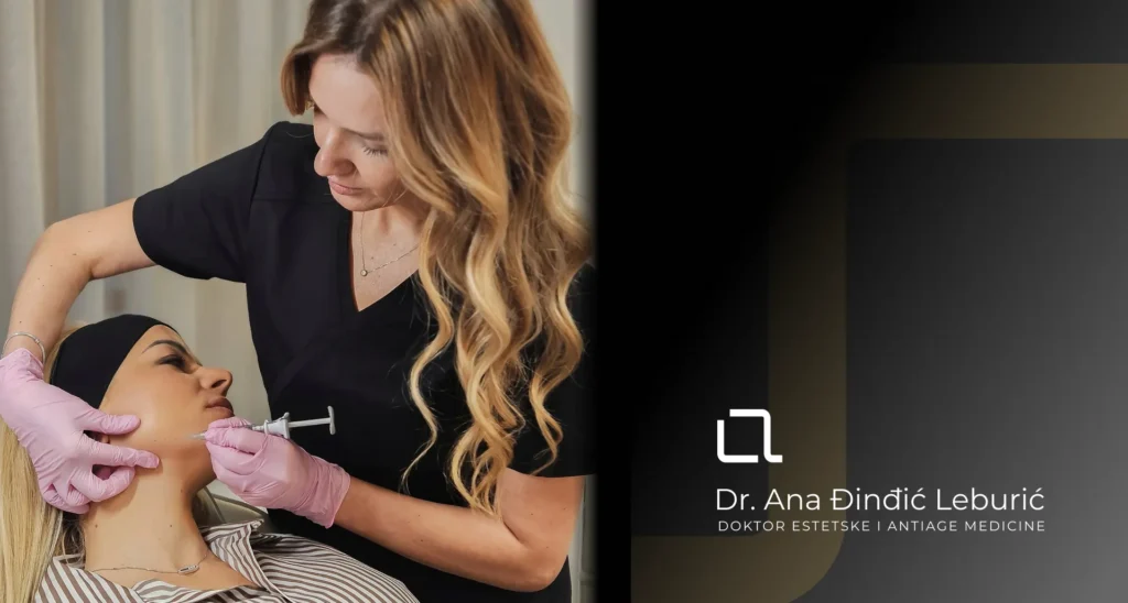 Dr Ana aplikuje hijaluron pacijentu pri tretmanu oblikovanja brade i vilice - jawline